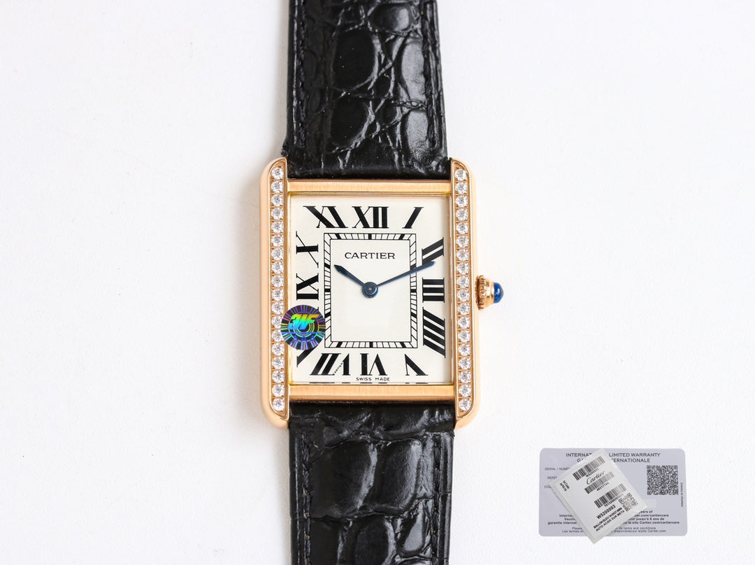 TANK SOLO PINK GOLD DIAMOND BEZEL CROCODILE LEATHER