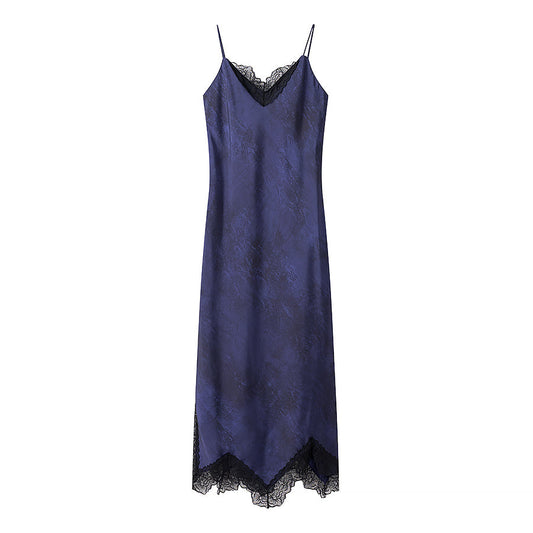 Vestido de tirantes con escote en V y encaje francés ajustado para mujer, primavera temprana