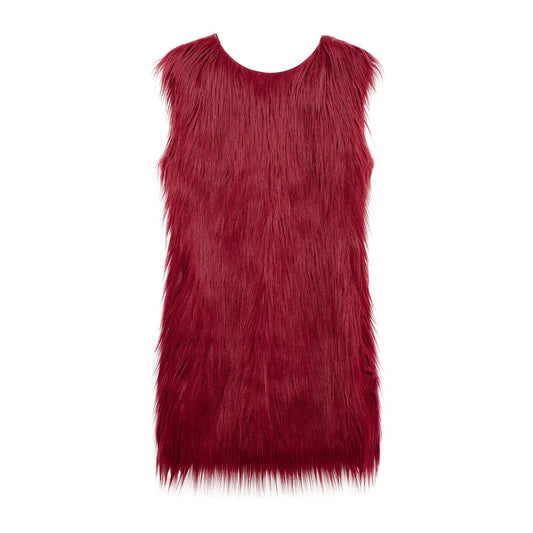 Winter Women Clothing Sleeveless Artificial Fur Effect Dress