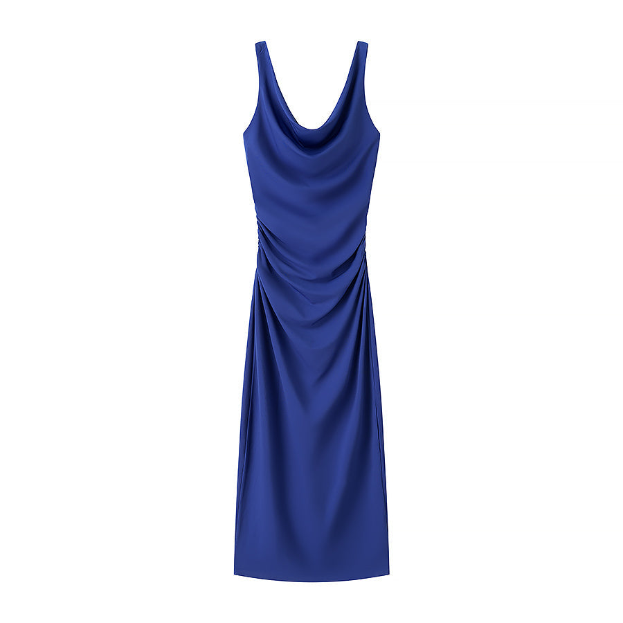 Vestido midi sin mangas, elegante, sexy, plisado y decorativo, para primavera y verano.