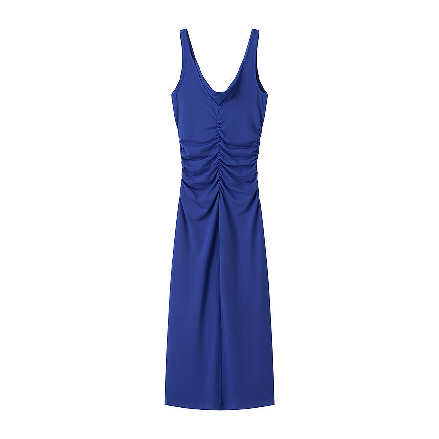Vestido midi sin mangas, elegante, sexy, plisado y decorativo, para primavera y verano.