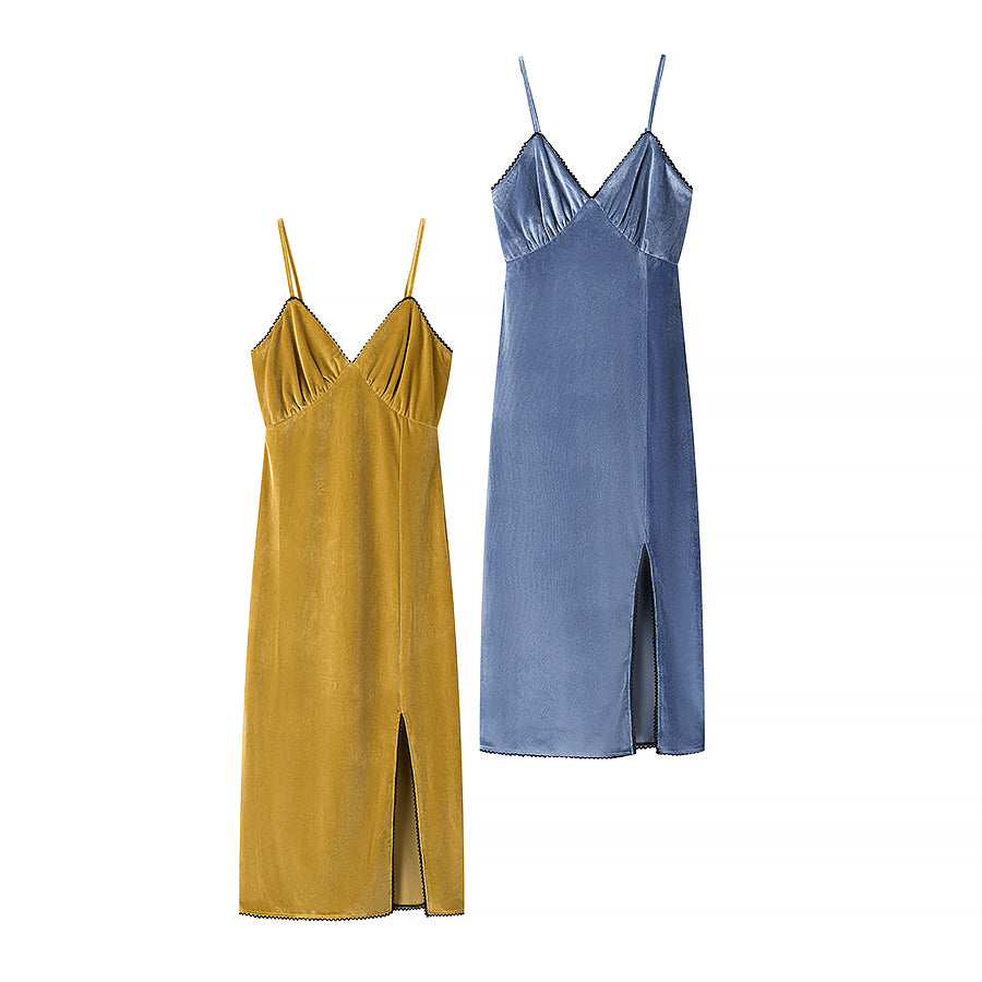 Vestido de terciopelo con tirantes finos para mujer, elegante, sexy, ajustado, adelgazante, para primavera y verano