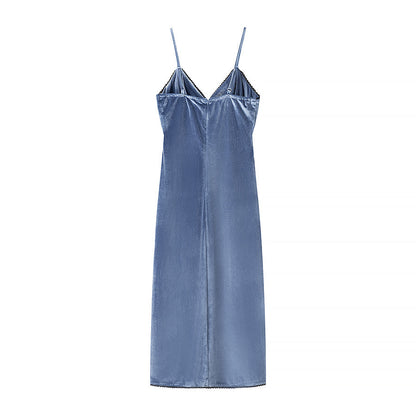 Vestido de terciopelo con tirantes finos para mujer, elegante, sexy, ajustado, adelgazante, para primavera y verano