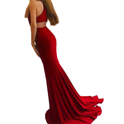 Vestido de mujer, primavera, sexy, ajustado, con cuello halter, vestido formal con aberturas.