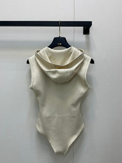 LV25 Opaque White Zip-Up Bodysuit 277732