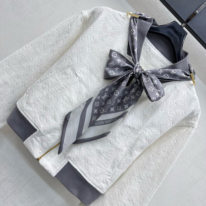 LV25 Embossed Denim Scarf Jacket White Grey Cotton 291766