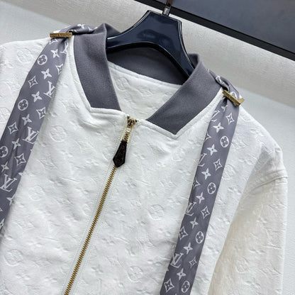 LV25 Embossed Denim Scarf Jacket White Grey Cotton 291766