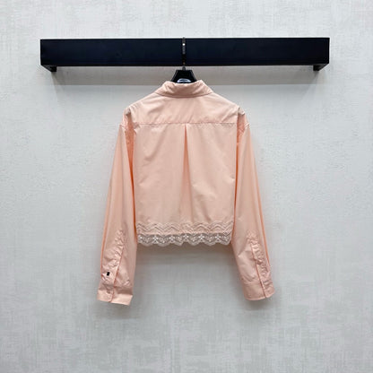 LV25 Lace-Trimmed Shirt and Shorts Set Apricot Cotton 290151