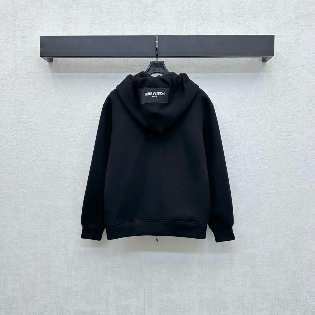 LV25 Silk Scarf Hooded Jacket Black Cotton 290214