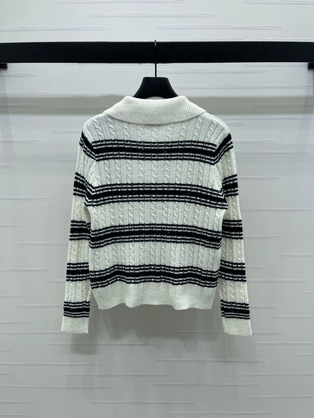 CC 25 Striped Knit Cardigan White Wool