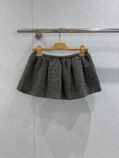 Miumiu 25FW Drawstring Mini A-Line Flared Skirt Brown Viscose