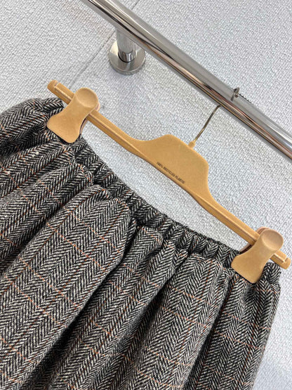 Miumiu 25FW Drawstring Mini A-Line Flared Skirt Brown Viscose