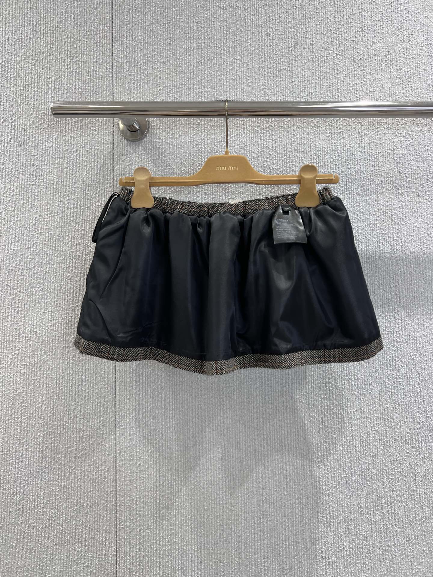 Miumiu 25FW Drawstring Mini A-Line Flared Skirt Brown Viscose