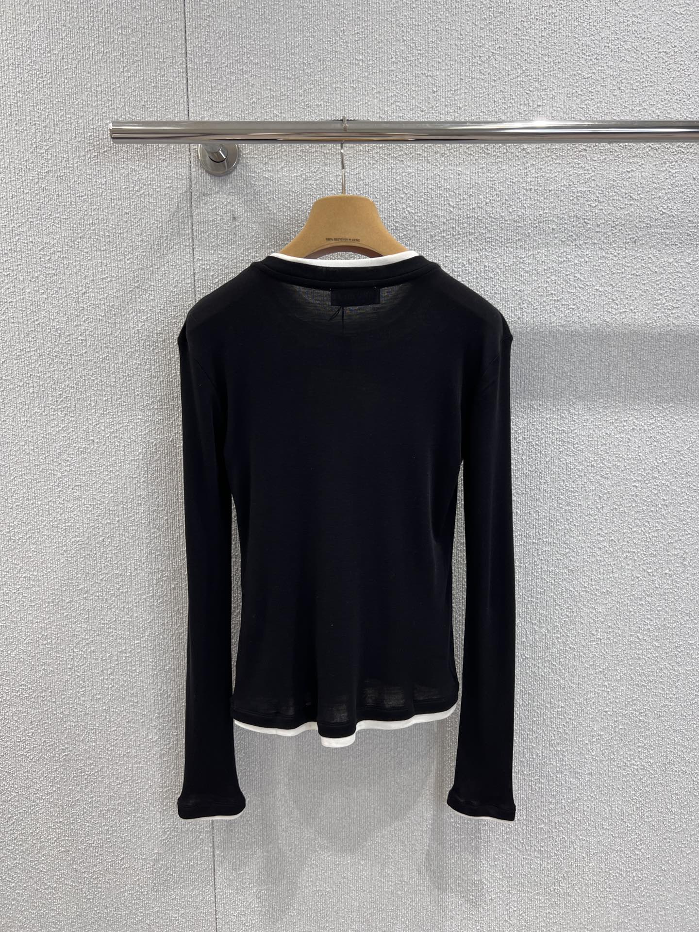 Miumiu 25FW Tencel Wool Fake Two-Piece Long-Sleeved T-Shirt Black Wool