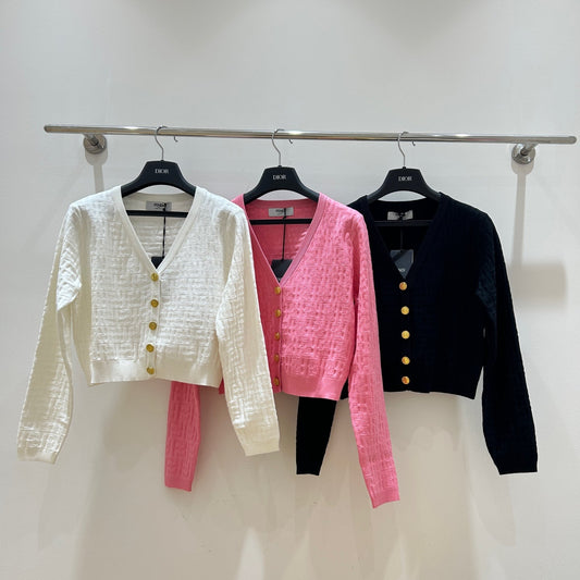 Fendi Letter Jacquard Viscose V-neck Long-Sleeved Cardigan