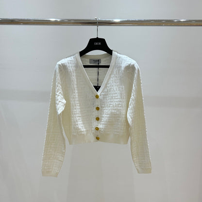 Fendi Letter Jacquard Viscose V-neck Long-Sleeved Cardigan