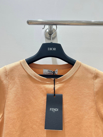 Fendi 25 Round Neck Knit Short-Sleeved Shirt Brown Tencel