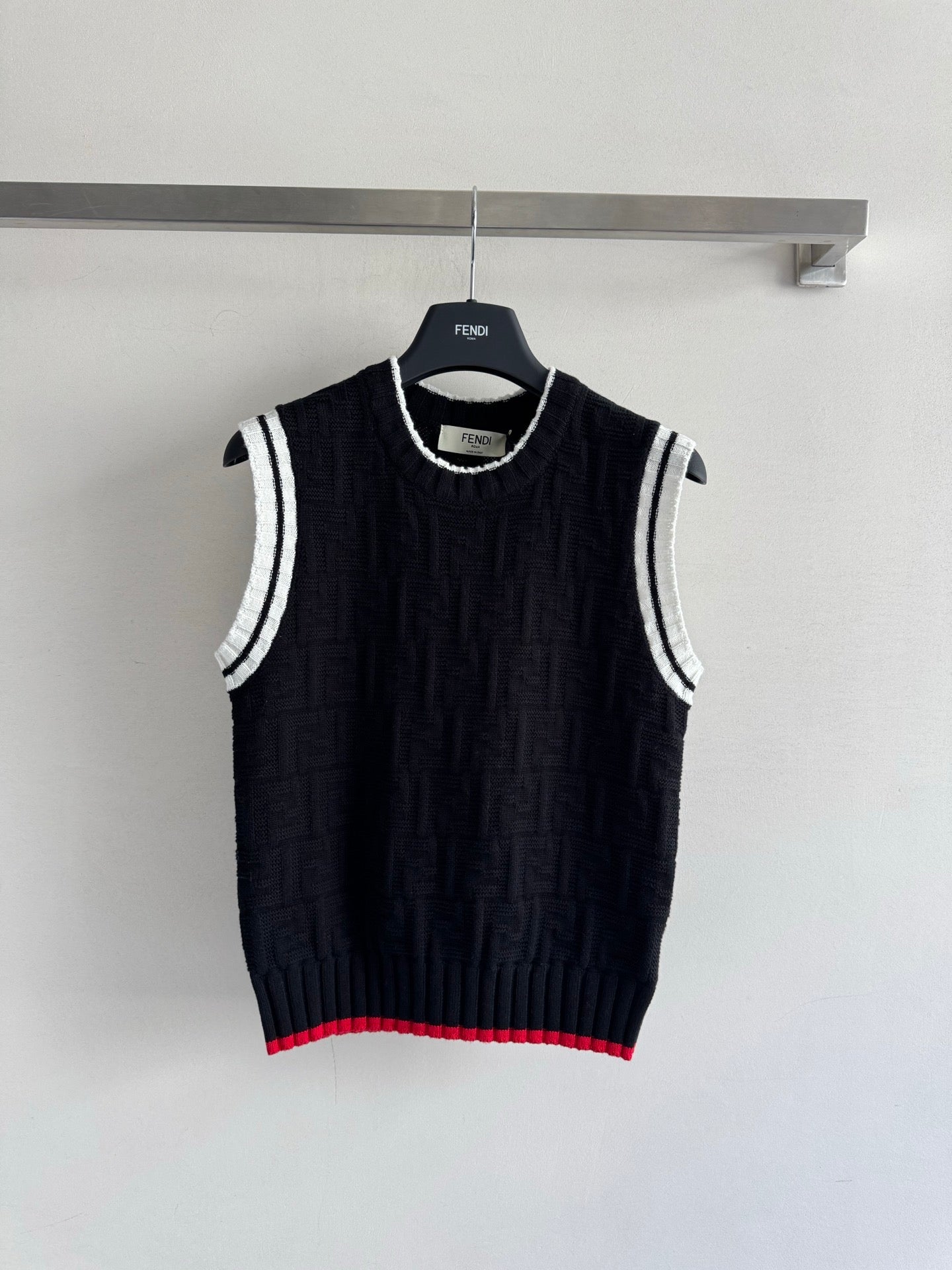 Fendi 25SS Double F Jacquard Knitted Wool Black Vest
