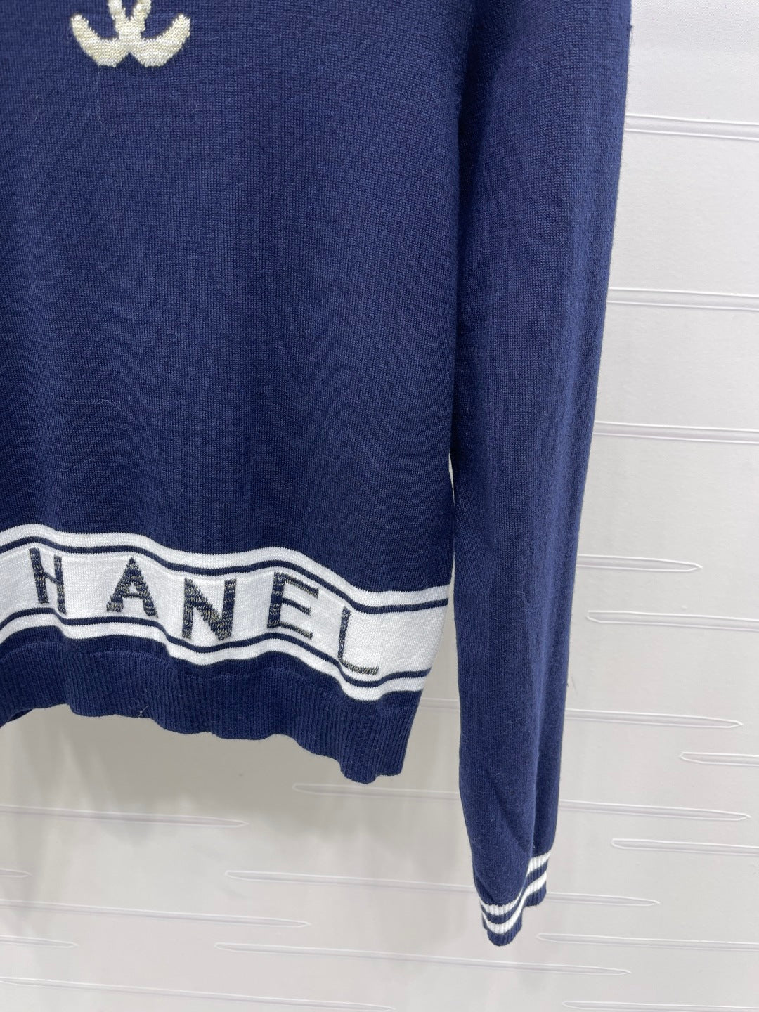 CC 25 Jacquard Double C Logo Pullover Sweater Blue Wool Cashmere
