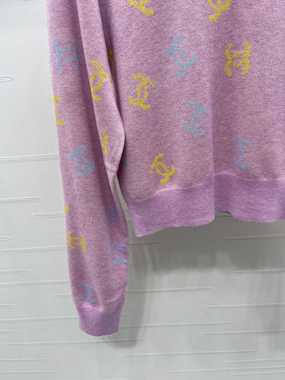 CC 25 Jacquard Long-Sleeved Pullover Sweater Pink Wool