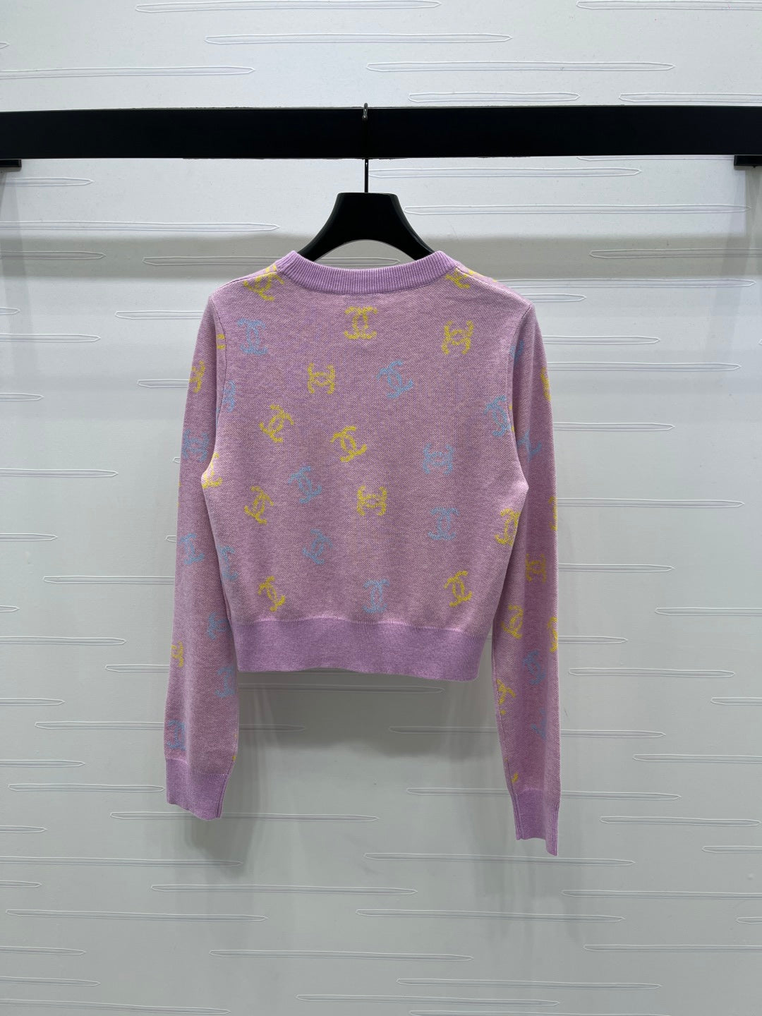CC 25 Jacquard Long-Sleeved Pullover Sweater Pink Wool