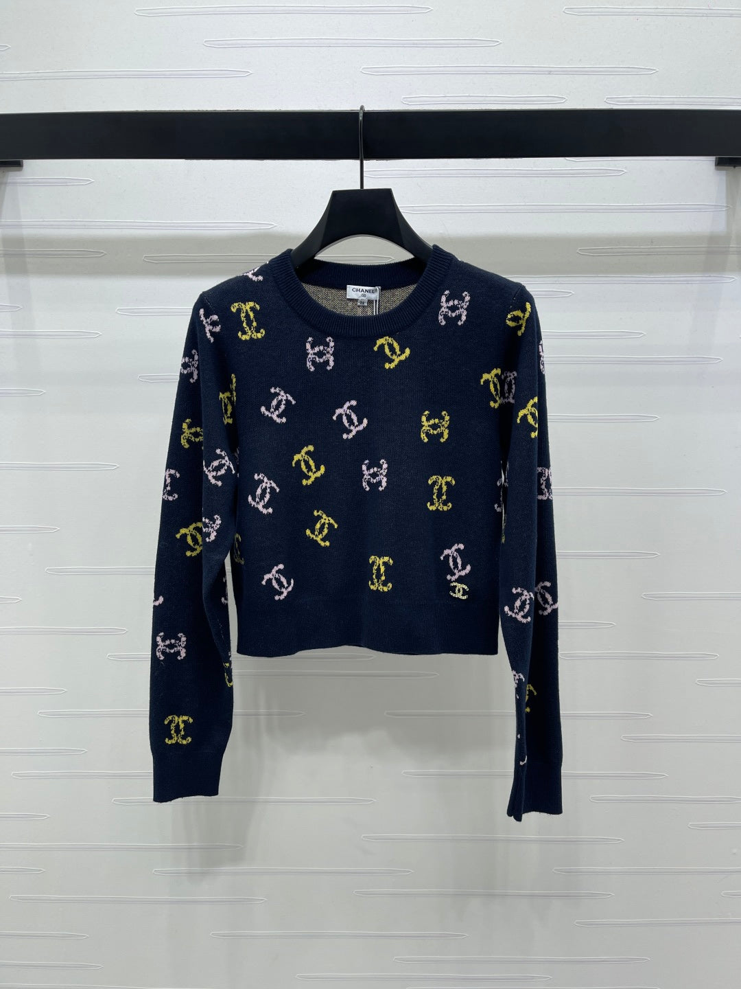 CC 25 Jacquard Long-Sleeved Pullover Sweater Black Wool