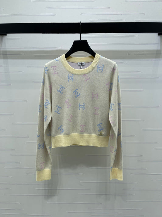 CC 25 Jacquard Long-Sleeved Pullover Sweater Yellow Wool