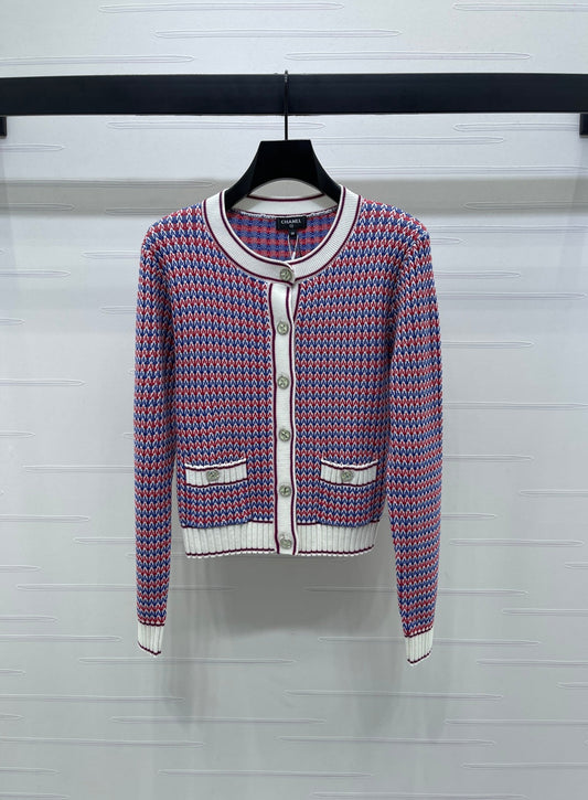 CC 25 Round Neck Knitted Wool Long-Sleeved Red Cardigan