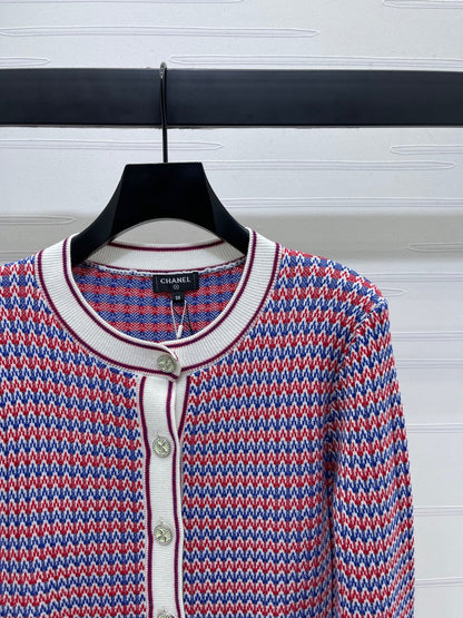 CC 25 Round Neck Knitted Wool Long-Sleeved Red Cardigan