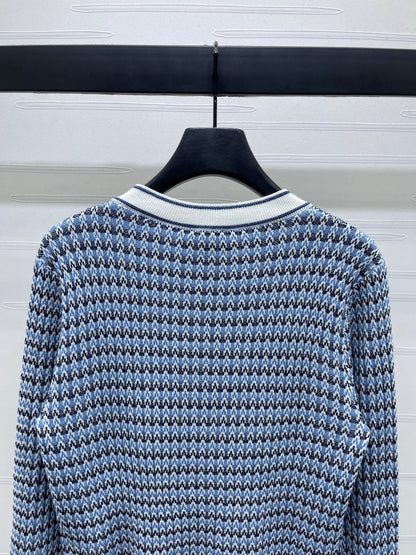 CC 25 Round Neck Knitted Wool Long-Sleeved Blue Cardigan