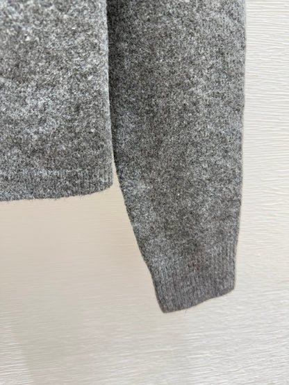 CC 25F Heavy Bow Beaded Round Neck Knit Wool Cashmere Long-Sleeved Cardigan