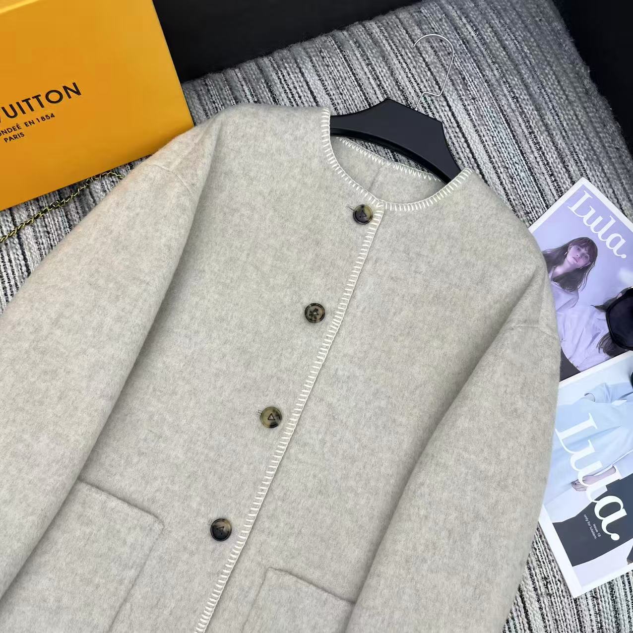 LV 25FW Double-Faced Wool Long Coat Light Gray 311668