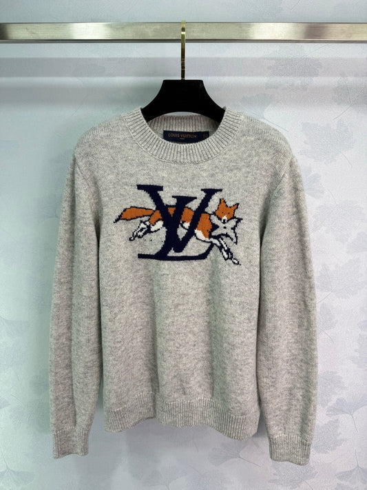 LV 25F Long-Sleeved Pullover Sweater Gray Wool 308067