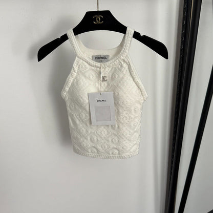 CC Diamond Logo Embellished Off-the-Shoulder Knit Camisole