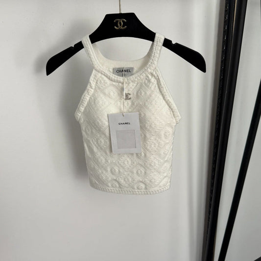 CC Diamond Logo Embellished Off-the-Shoulder Knit Camisole
