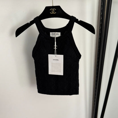 CC Diamond Logo Embellished Off-the-Shoulder Knit Camisole