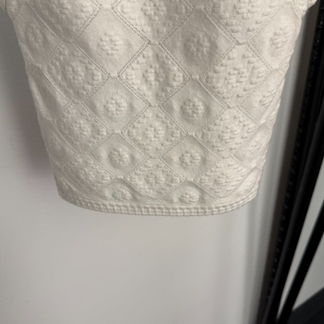 CC Diamond Logo Embellished Off-the-Shoulder Knit Camisole