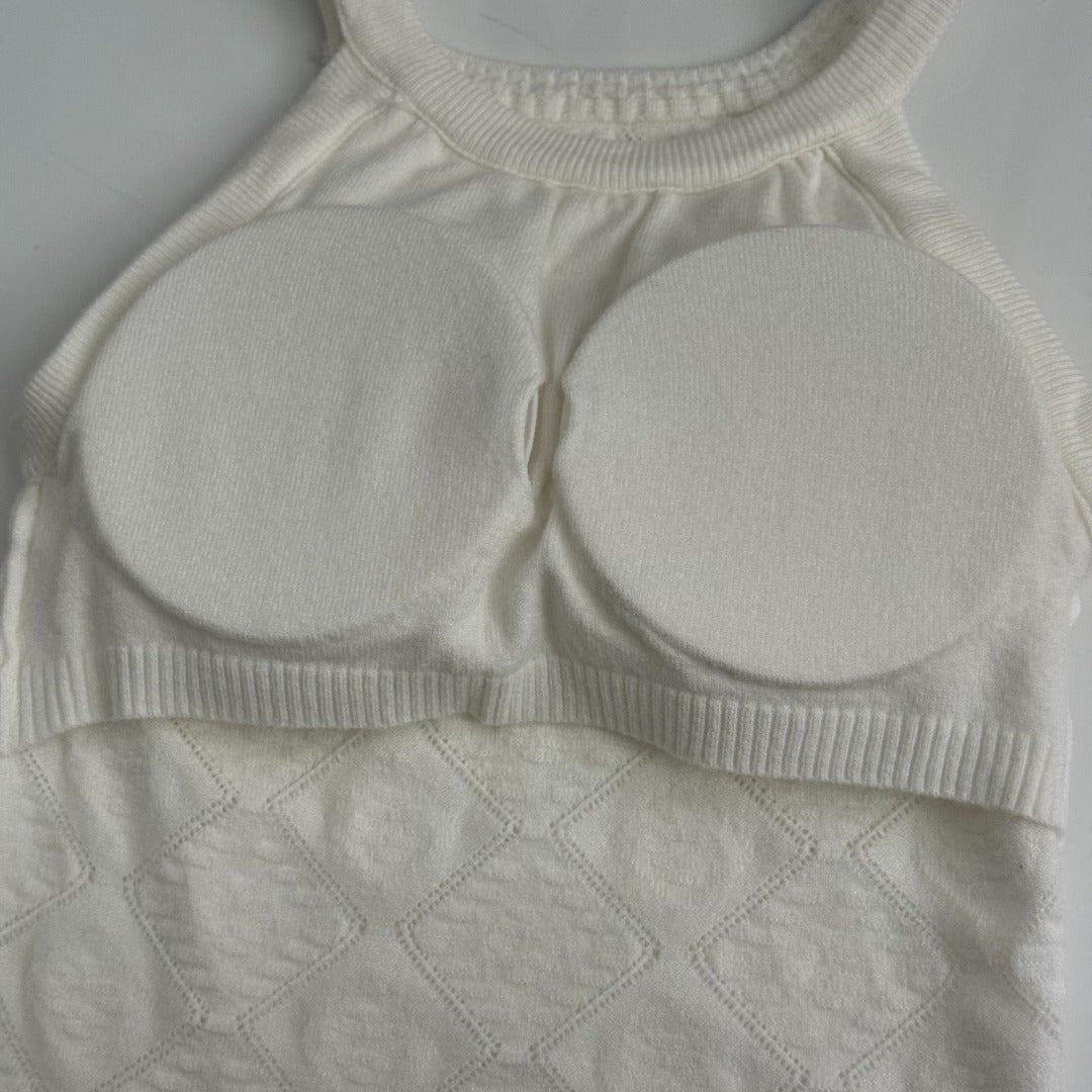 CC Diamond Logo Embellished Off-the-Shoulder Knit Camisole