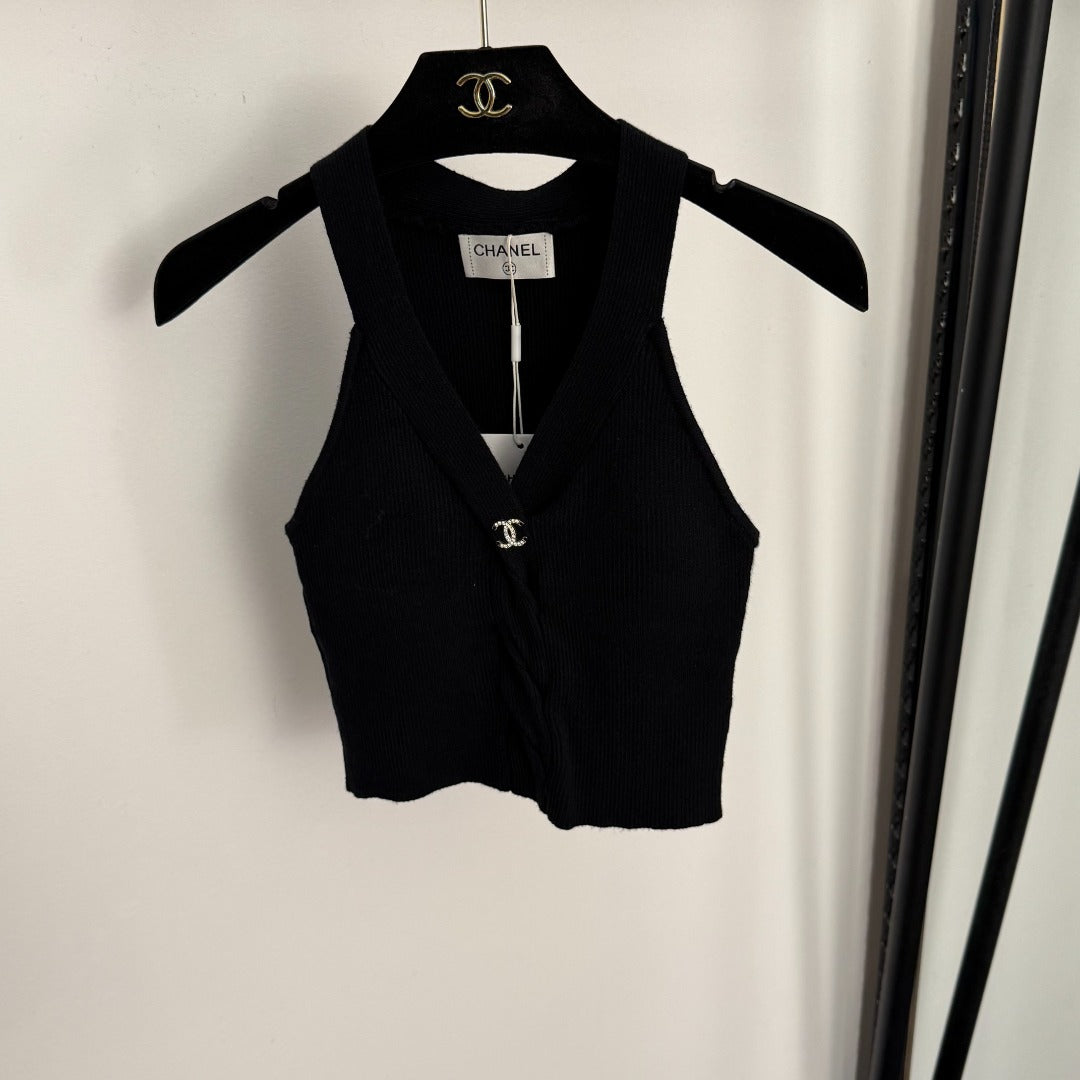 CC Diamond Logo Embellished Deep V-neck Knitted Vest