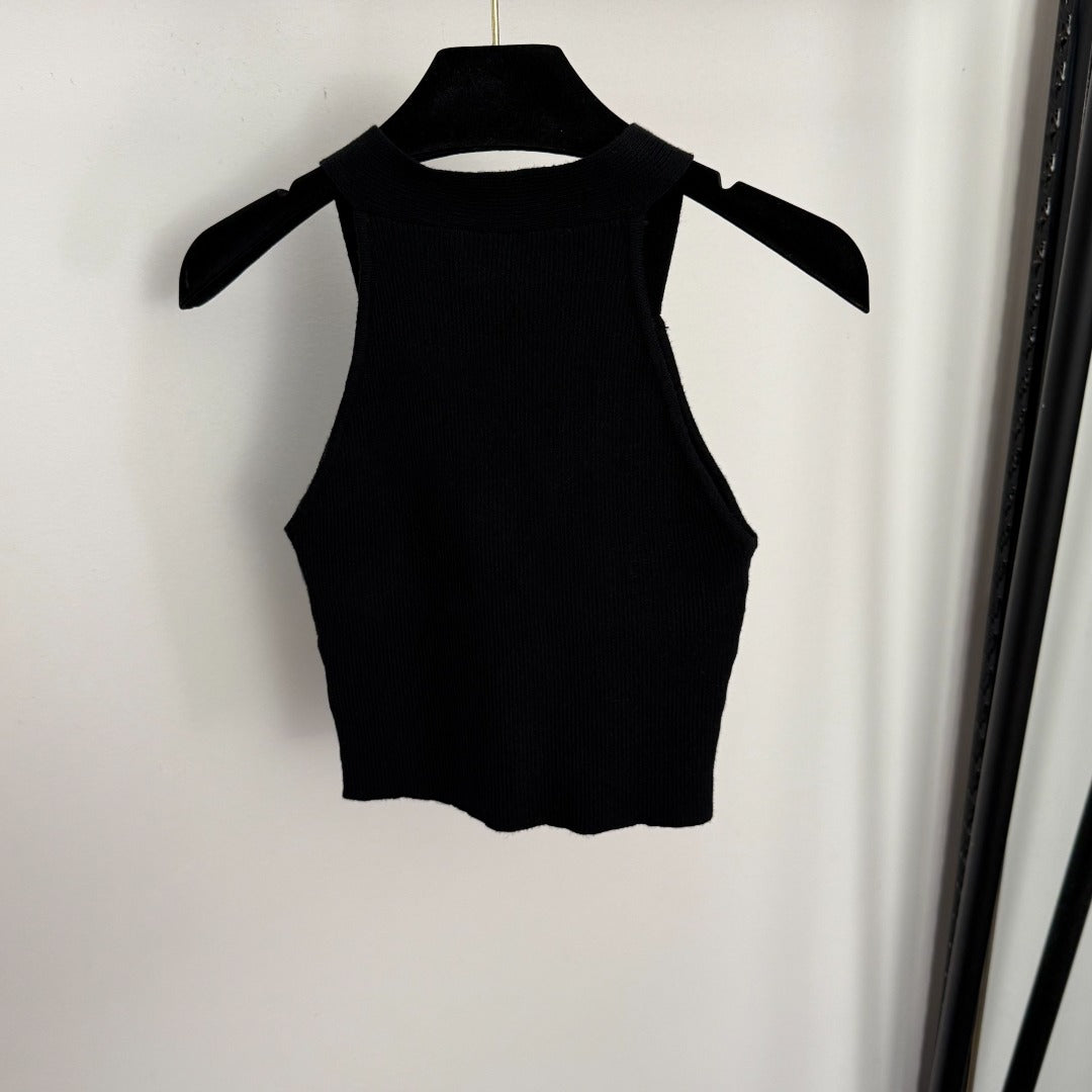 CC Diamond Logo Embellished Deep V-neck Knitted Vest