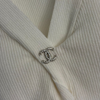 CC Diamond Logo Embellished Deep V-neck Knitted Vest