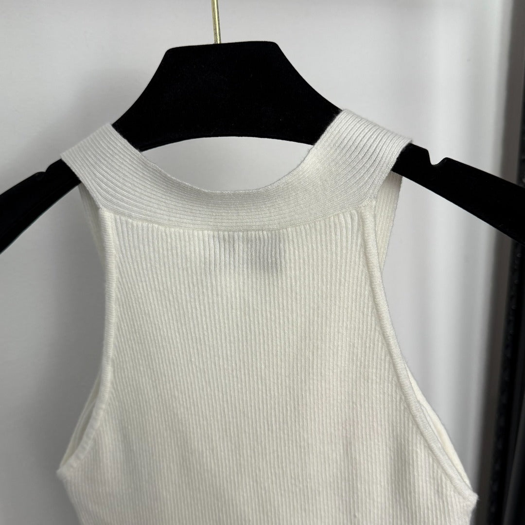 CC Diamond Logo Embellished Deep V-neck Knitted Vest