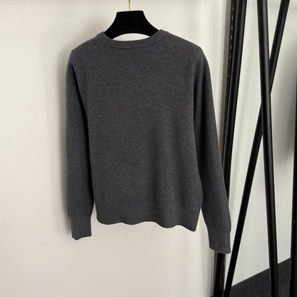 CC Bow Single-Breasted Round Neck Long-Sleeved Knit Cardigan