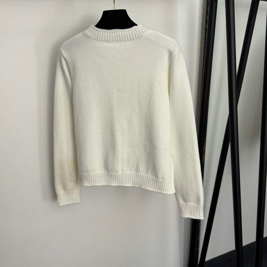 CC Pearl Button Round Neck Long-sleeved Knitted Cardigan