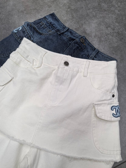 CC Faux Two-Piece Denim Trousers With Trims