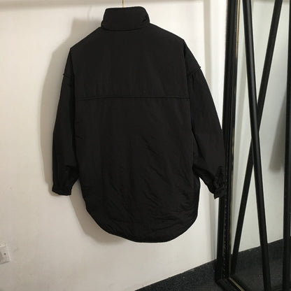 CC Logo Offset Printed Double Pocket Stand Collar Long Sleeve Cotton Jacket