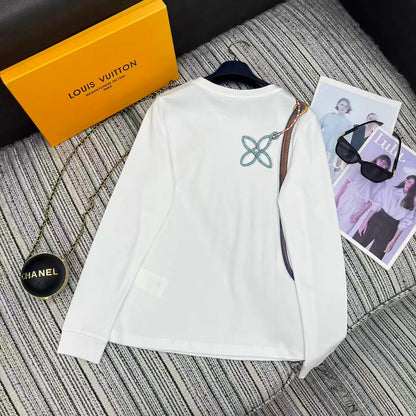 LV 25Ss Monogram 3D Crossbody Bag Metal Chain White Cotton Long-Sleeve Shirt
