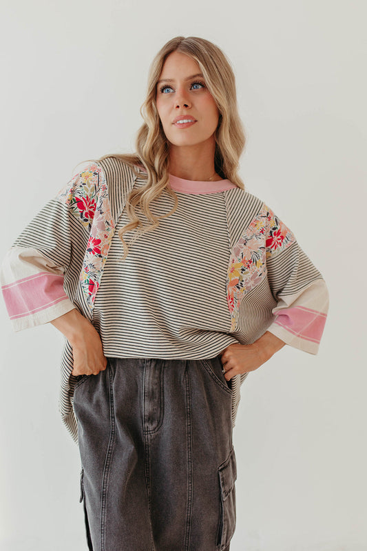 Suéter informal holgado de manga 3/4 con estampado a juego para mujer, ropa de otoño