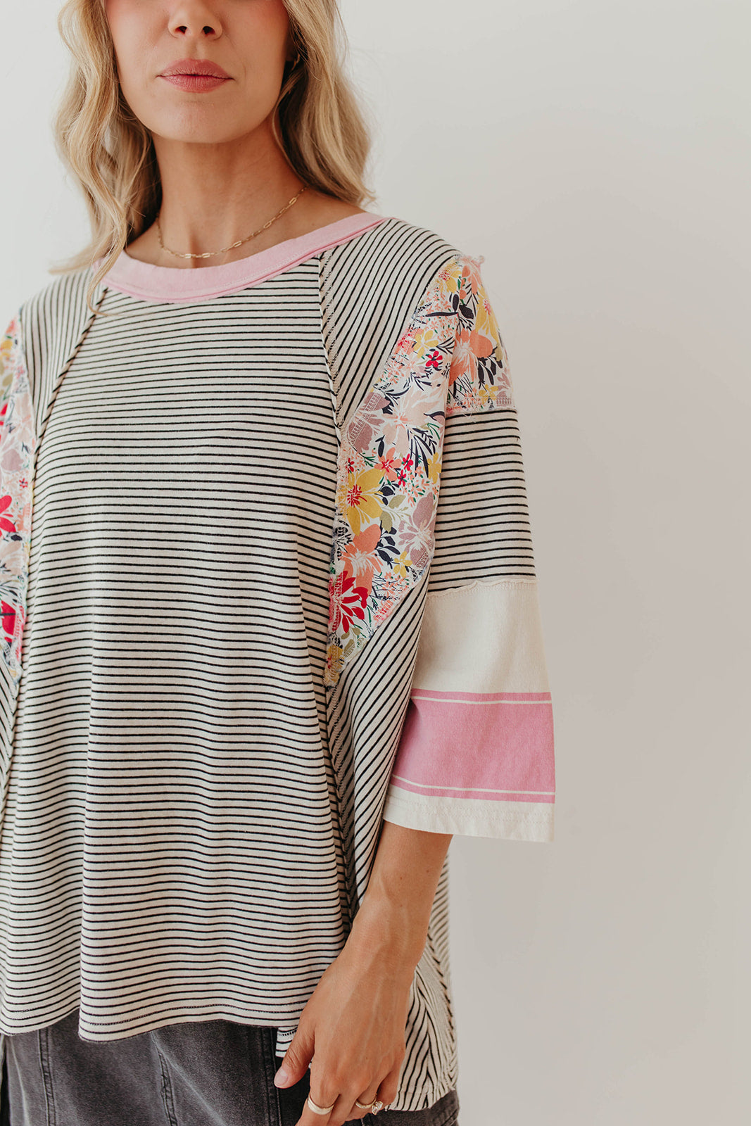 Suéter informal holgado de manga 3/4 con estampado a juego para mujer, ropa de otoño