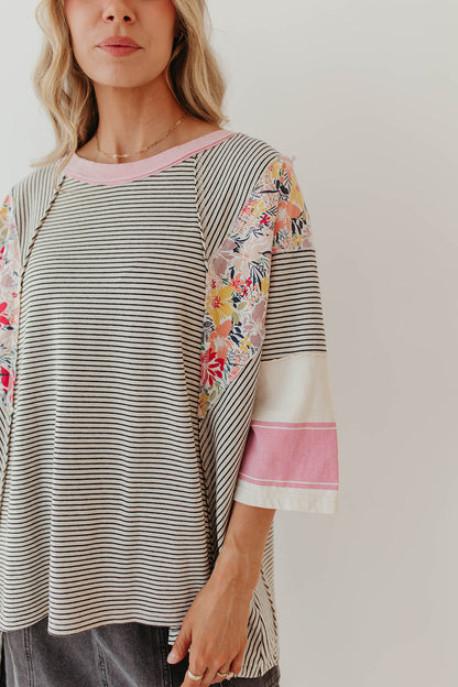 Suéter informal holgado de manga 3/4 con estampado a juego para mujer, ropa de otoño